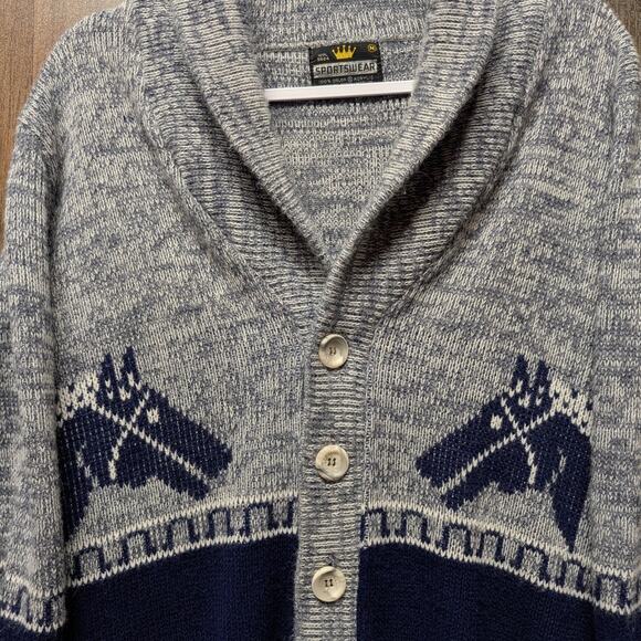 80s / 90s Sportswear Horse Knit Cardigan Sweater - Picture 3 of 5